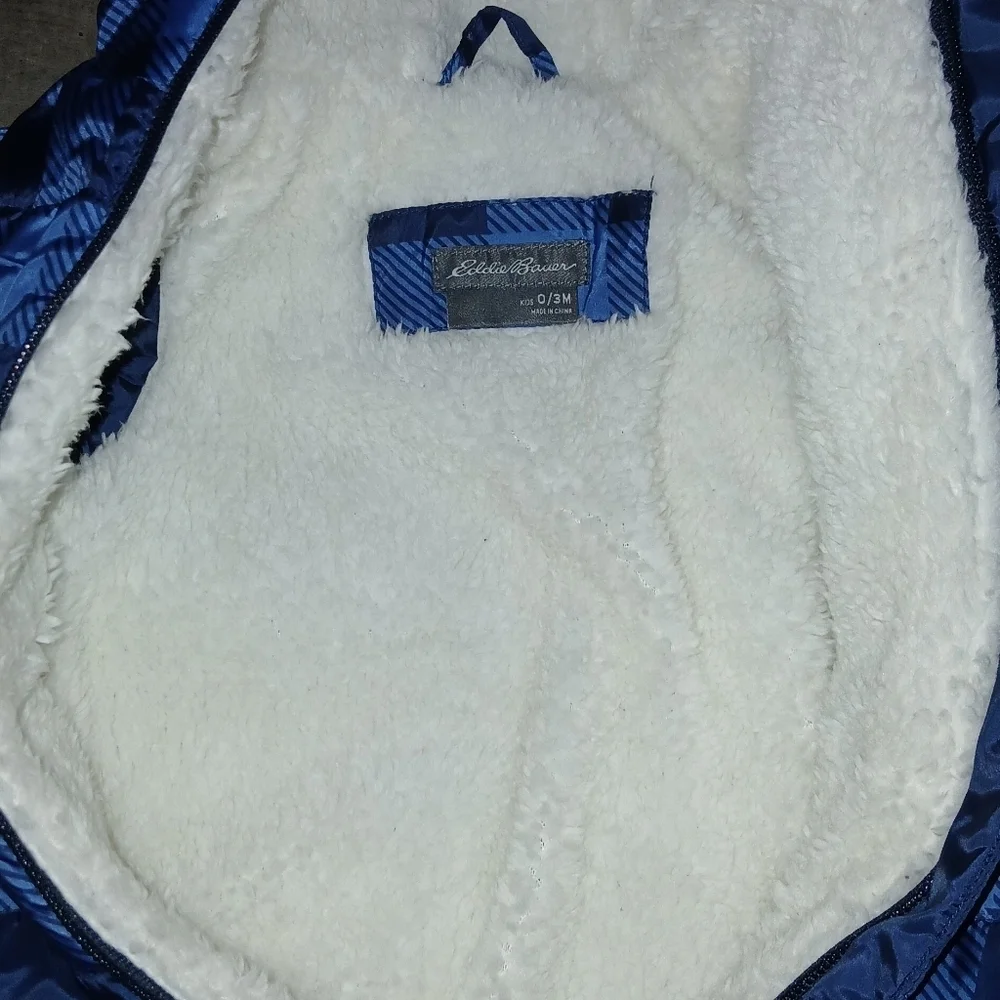 Navy Blue Eddie Bauer Fleece Lined Hooded Puffer INFANT 0/3Months Baby